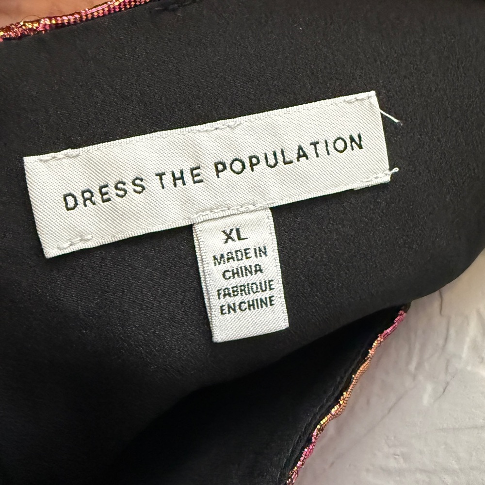 Dress the Population Black Maxi Dress with Pink and Gold Floral Brocade XL - Picture 2 of 5